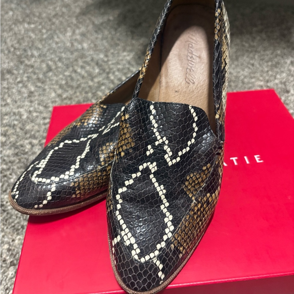 Madewell Black, Cream & Brown Snake-Print Slip-On Loafers